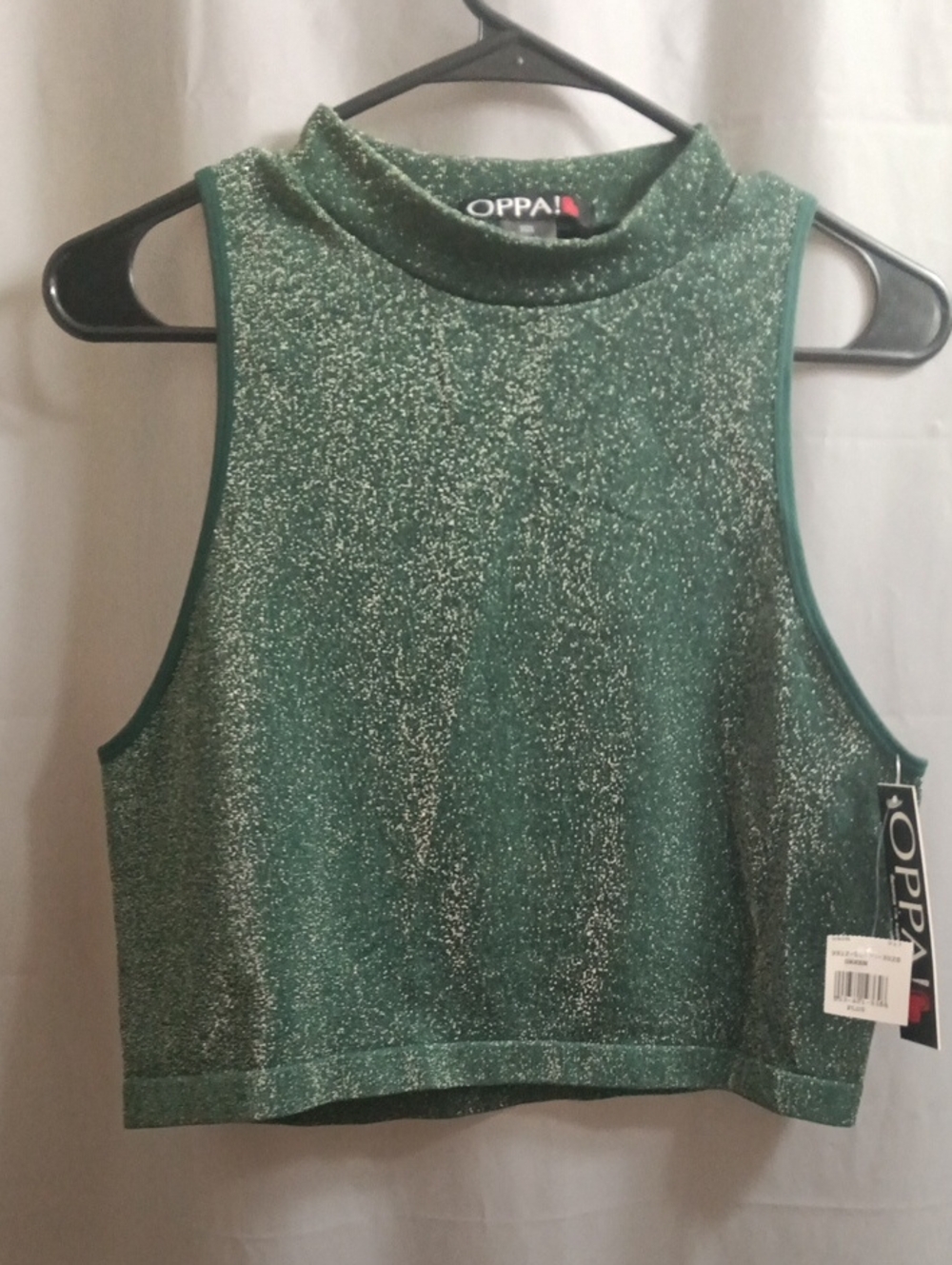 Oppa! Green Sparkle Crop Tank Top